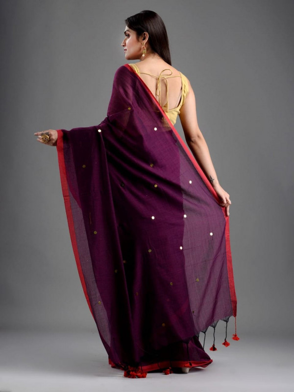 Khadi Saree With Gini Work Khadi Saree With Gini Work